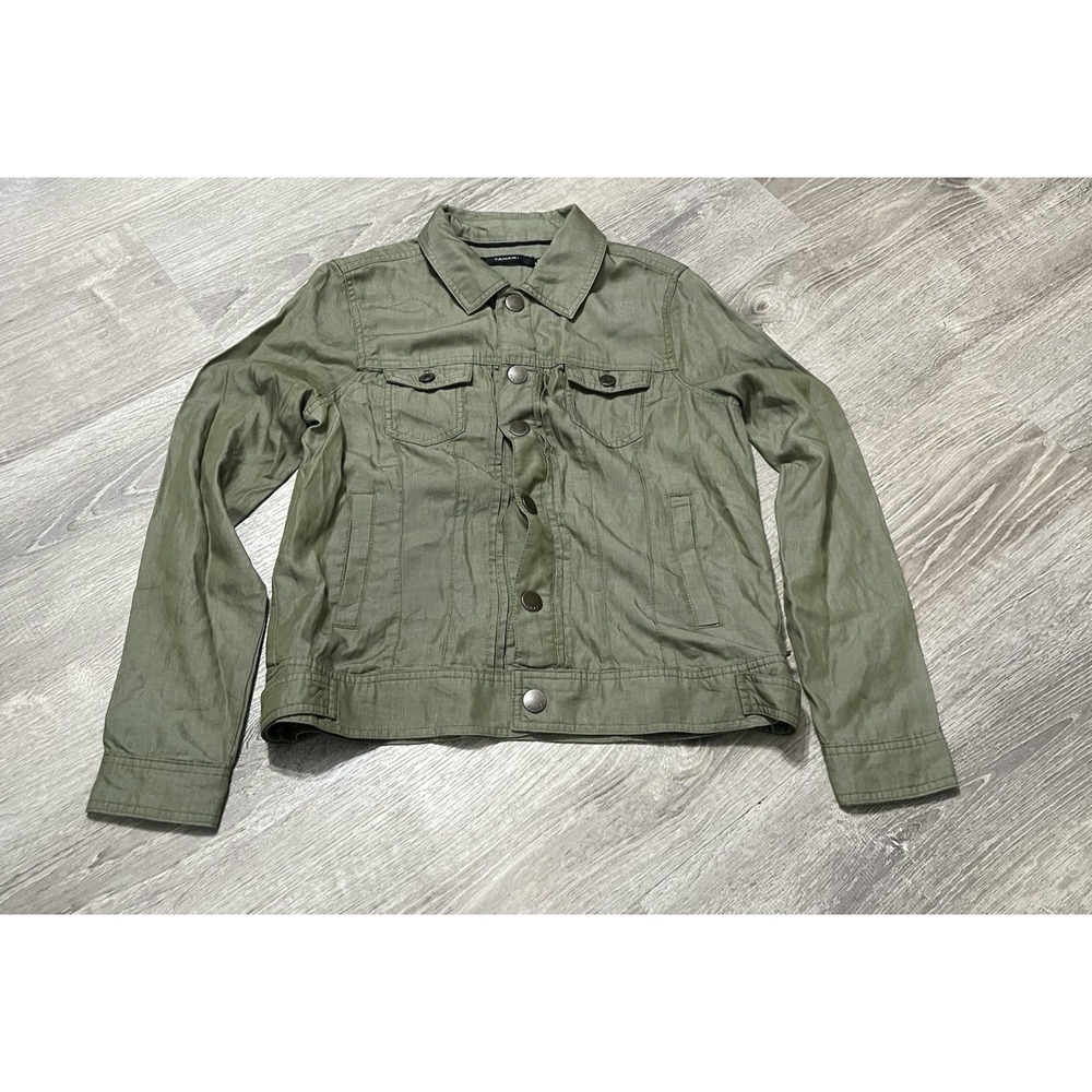 Tahari Olive Green Chambray Trucker Jacket Size Small
